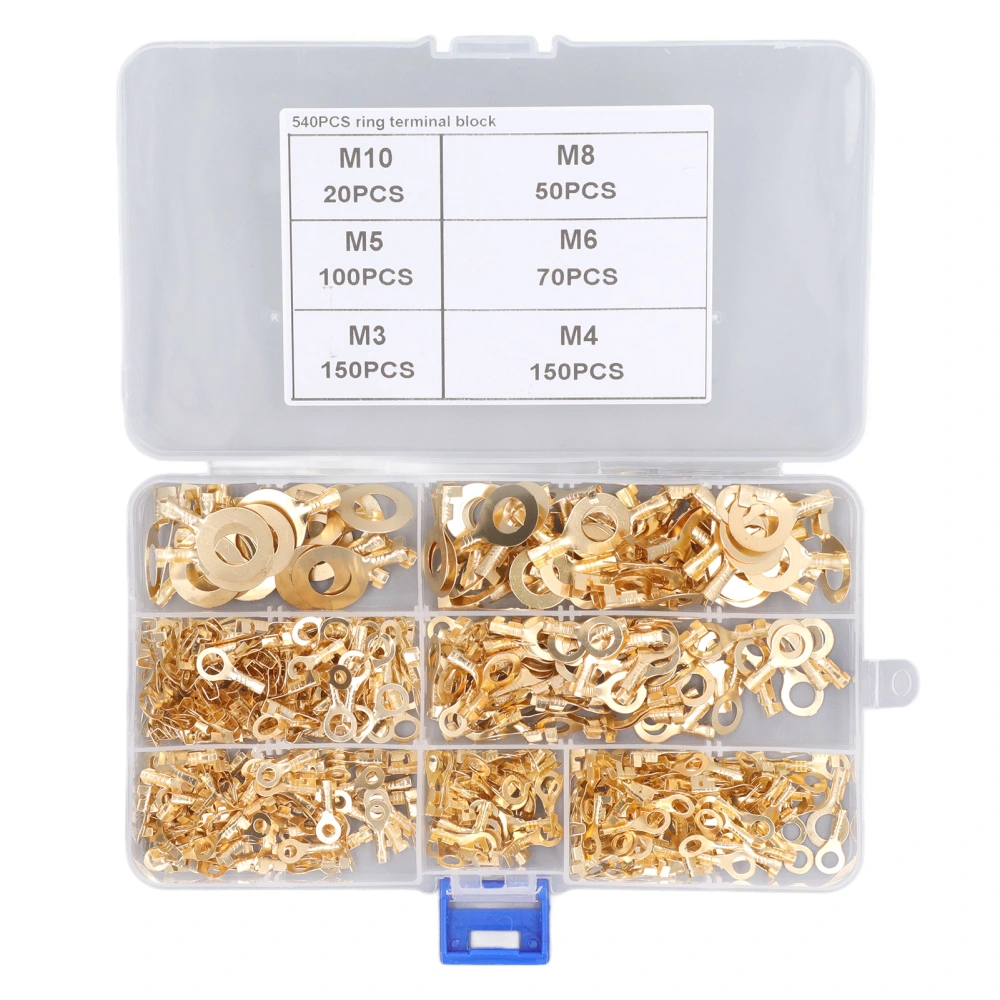 540Pcs Gold Brass Ring Terminal M3 M4 M5 M6 M8 M10 O Shape Terminal Wire Connector