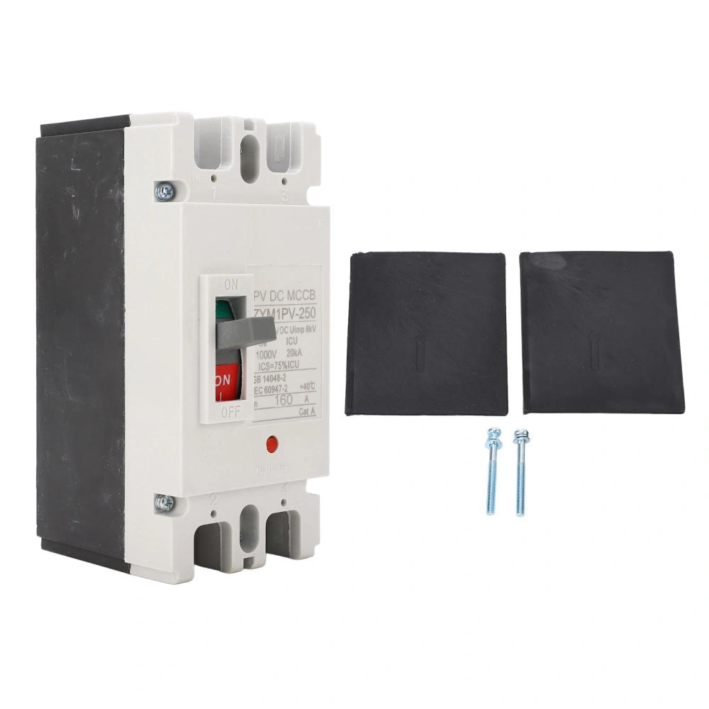 DC Circuit Breaker 2P 160A 20KA Breaking Plastic Shell Silver Alloy Contact Short Circuit Protection Switch 1000V