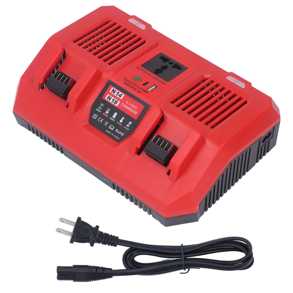 M18 Rapid Battery Charger Lithium Dual Bay Simultaneous Rapid Charger Replacement with 220W Inverter