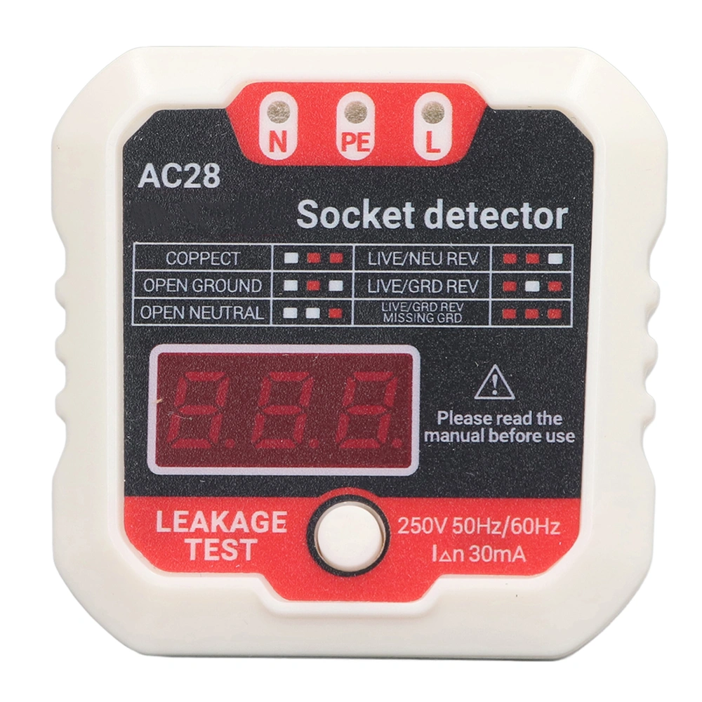 LCD Digital Display Power Socket Tester Phase Detector Ground Wire Polarity Electric Leakage Outlet Tester EU Plug 220V