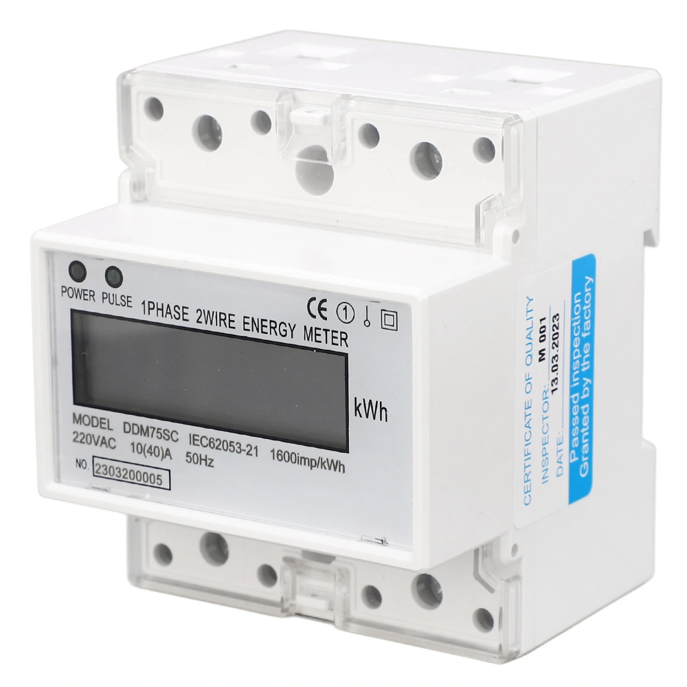 Energy Meter 1 Phase 2 Wire 4P Digital LCD Kwh Wattmeter Power Consumption 35mm DIN Rail Mount AC220V