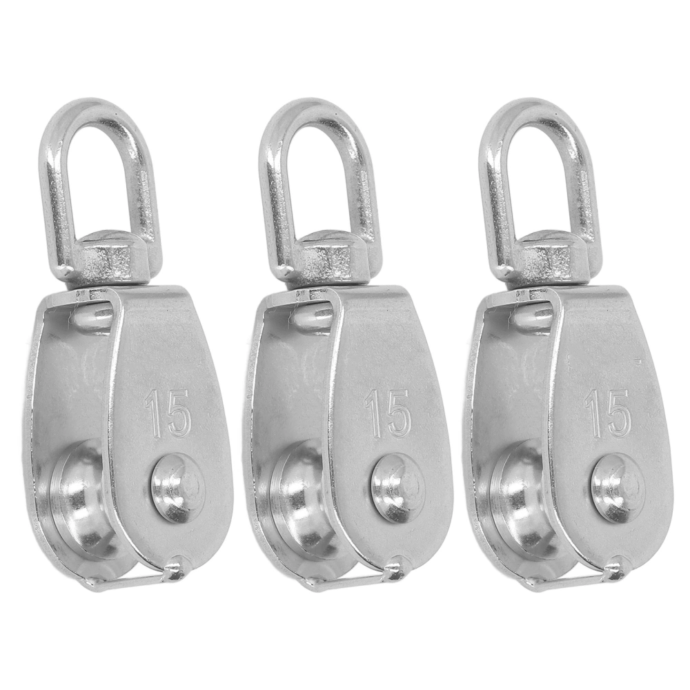 3PCS Single Pulley Block 35kg Load Capacity Stainless Steel M15 Hanging Wire Towing Wheel for Fitness