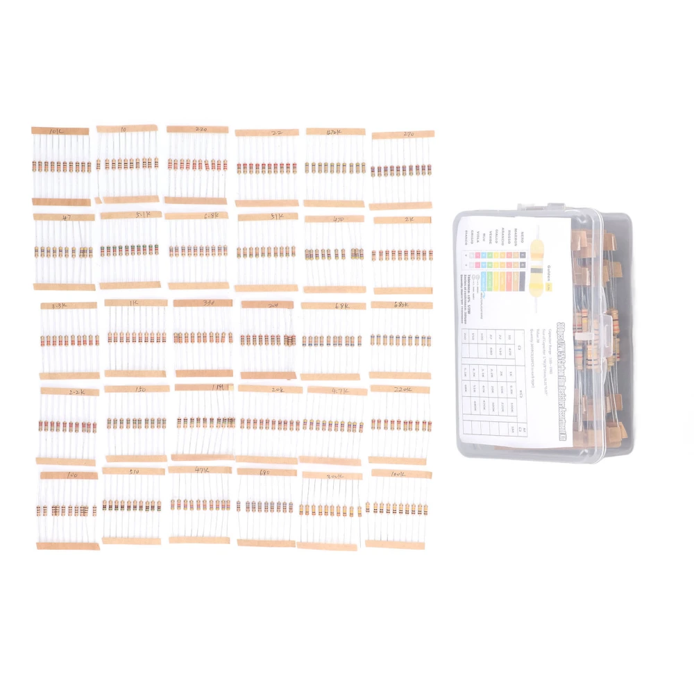 300PCS Carbon Film Resistors Assortment 1/2W 5% Tolerance 10R to 1M Electronic Resistor for Industry