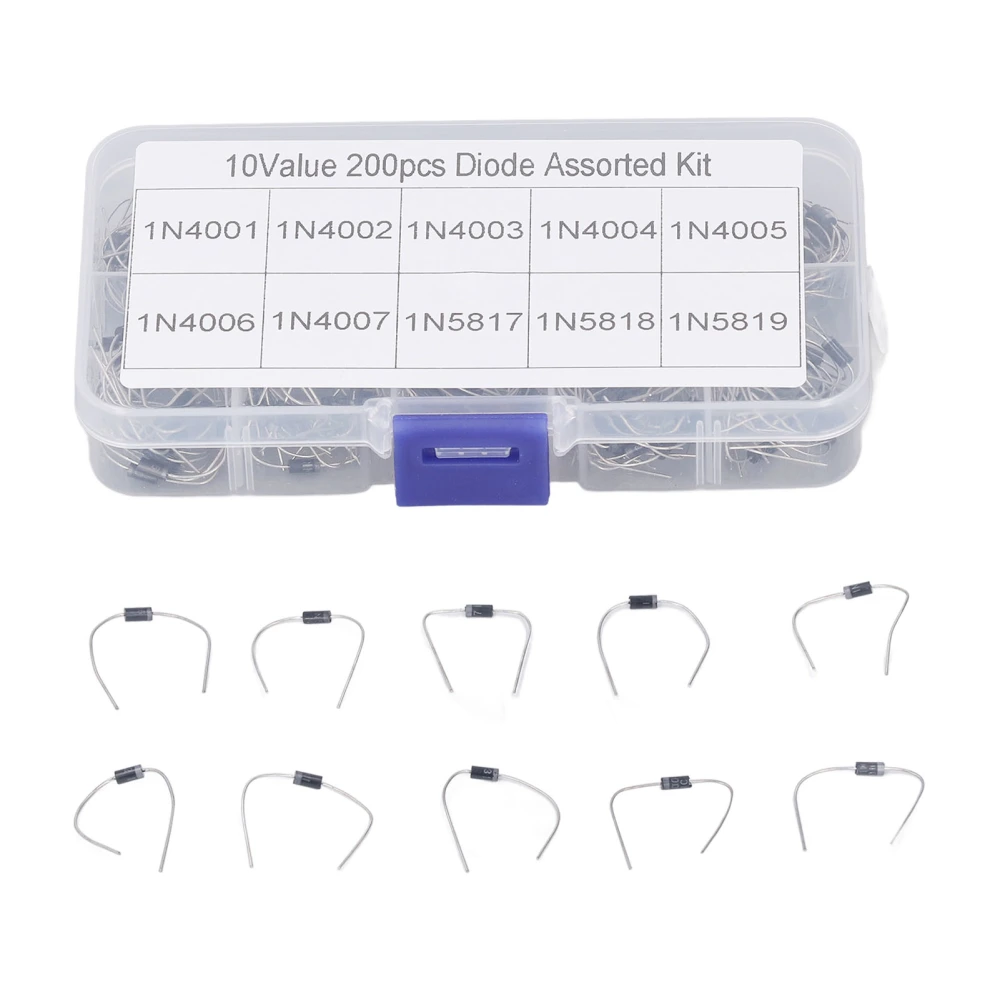 200Pcs Rectifier Diode 1N4001 to 1N4007 to 1N5819 Diode Assorted Kit Set for Product Development Maintenance