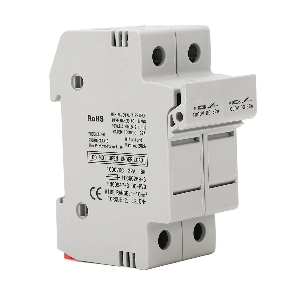 Fuse Holder Midget Housing 2 Pole Short Circuit Protection 32A 1000VDC PV System Rated