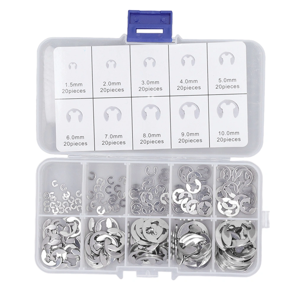 200PCS E Clip Assortment Kit Stainless Steel Good Tension Strength External Retaining Circlip for Bearing