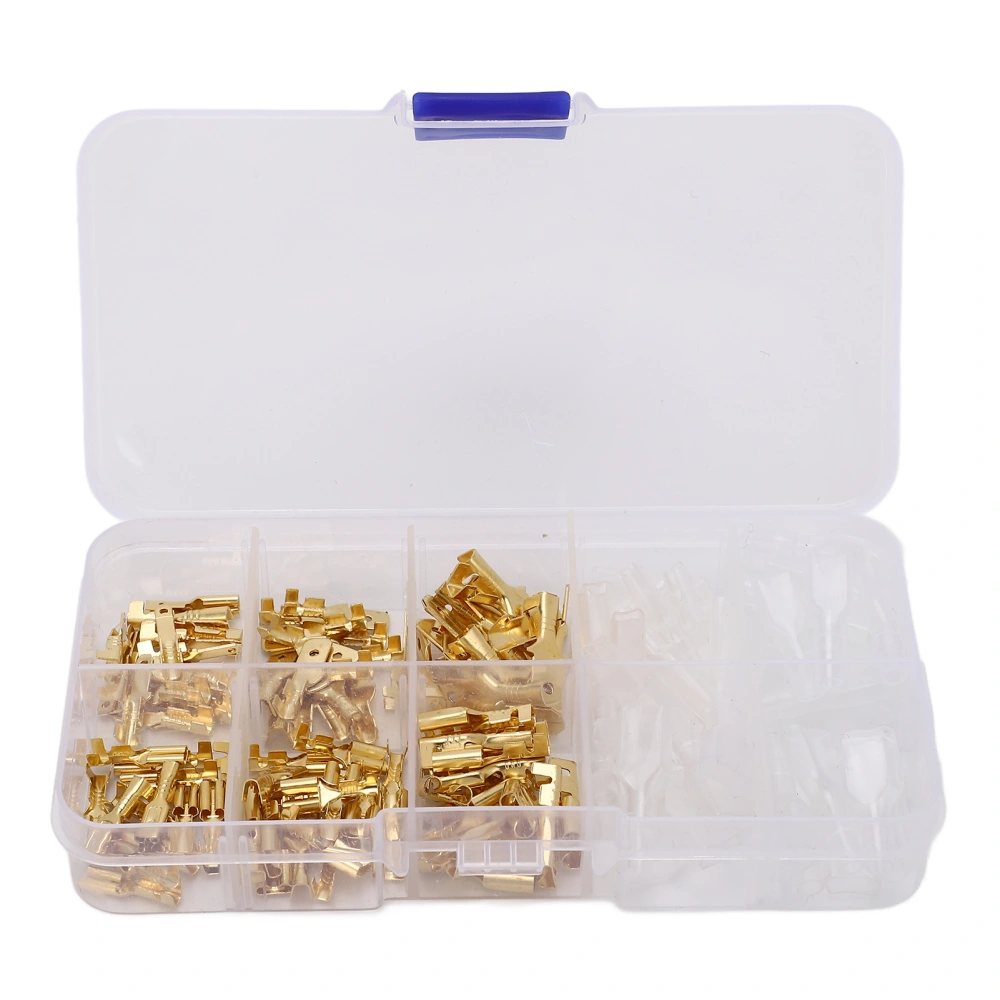 135Pcs Gold Cold Pressed Male Female Spade Terminals Set Cold Crimp Terminal Kit 2.8 4.8 6.3mm