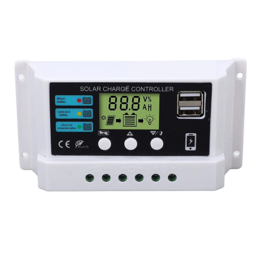 Solar Controller Industrial Chip LCD Display Overload Protection Solar Regulator 12V 24V Self Adaption White 20A