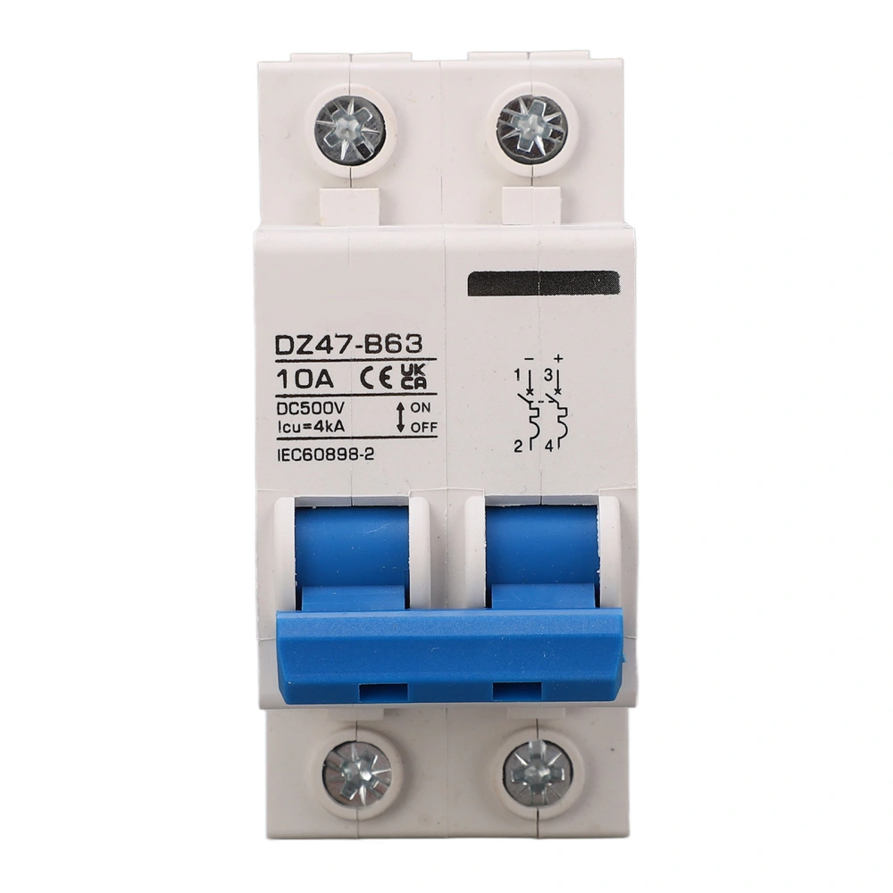 DC Circuit Breaker 2P 10A 4KA 35mm DIN Rail Installation B Type Miniature Circuit Breaker for Solar PV System 500V