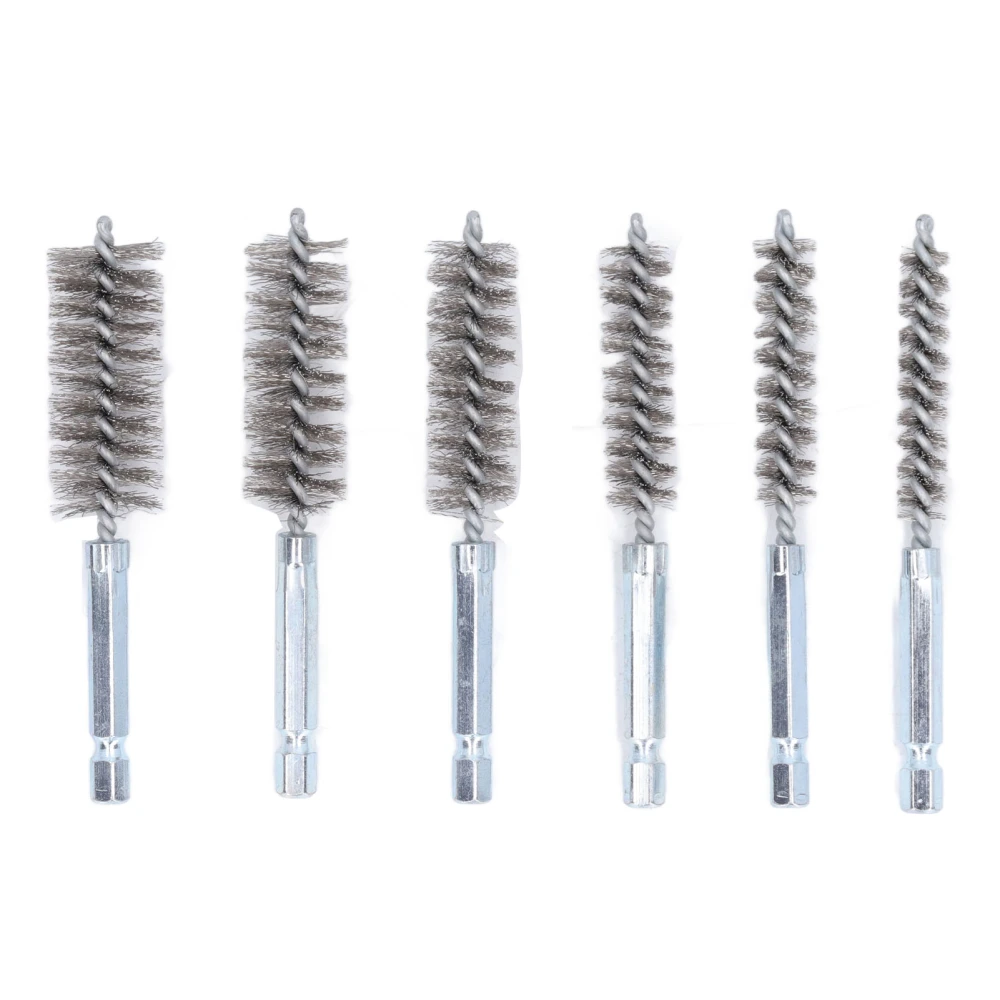 6PCS Bore Brush 4in Rust Proof Twisted Wire Cleaning Brush with 1/4in Hex Shank for Electric Drill Impact Driver Silver Stainless Steel