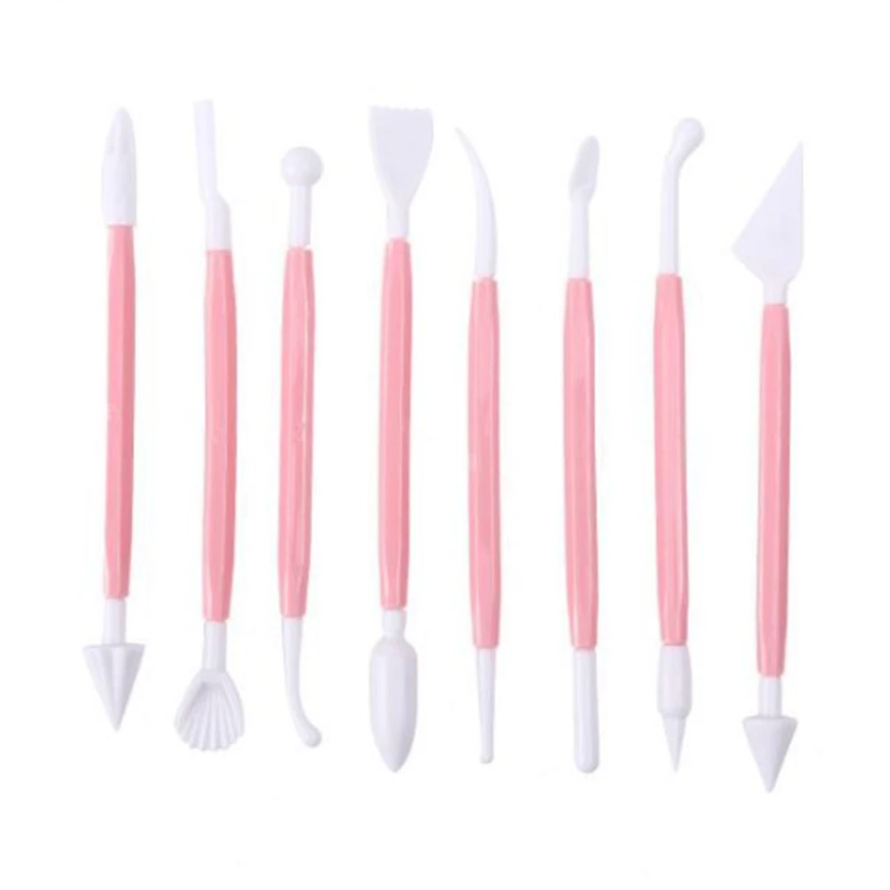 8Pcs Pink Double Head Cake Engraving Pen Manual Comfortable Hand Feeling Cake Carving Pen Set