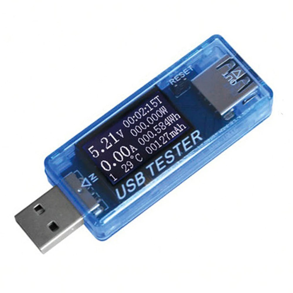 USB Tester Current Voltage Capacity Timing Power Wh Temperature Display USB Voltmeter Blue