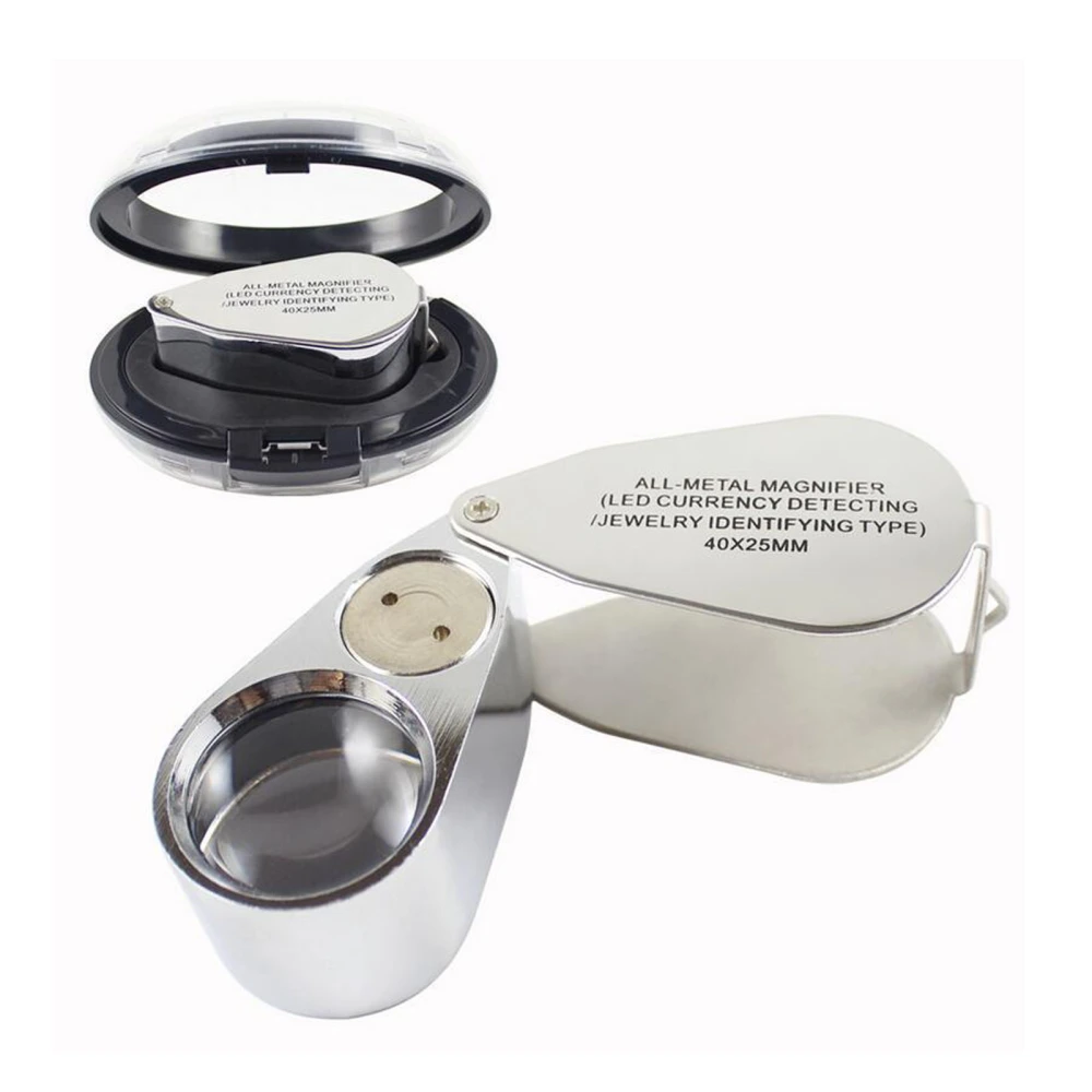 40X Mini Jewelry Magnifying Glass with LED Money Checking Light Handheld Identification Jewelry Appraisal Loupe