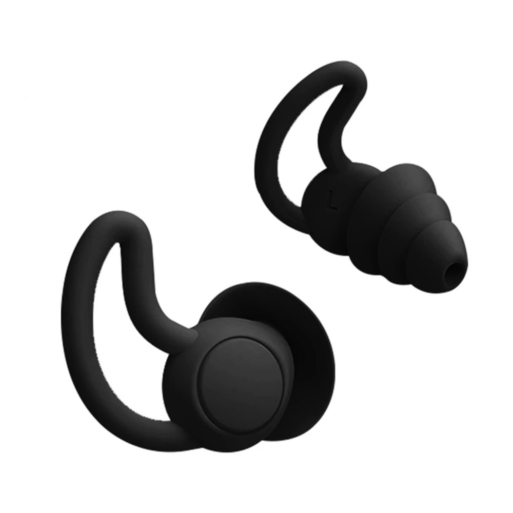 1 Pair Silicone Waterproof Earplugs Noise Reduction Ear Plugs for Sleeping Swimming Learning Black