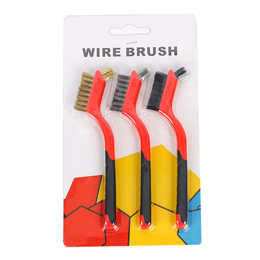 3PCS Mini Wire Brush Set Stainless Steel Nylon Copper Red Wire Brush for Cleaning Rust Removal 7in