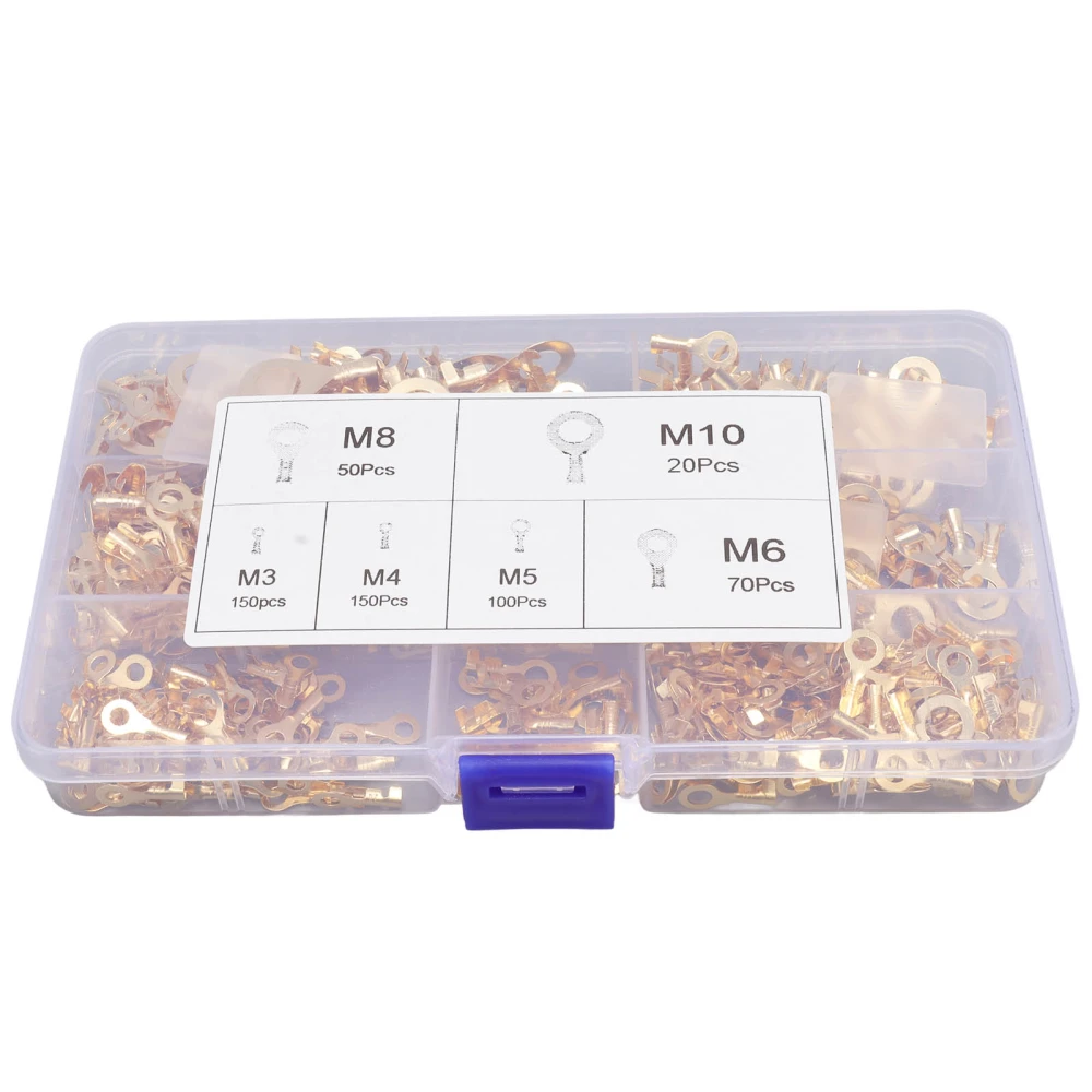 540PCS Brass Wire Lugs Assortment Set Electric Cable Ring Lugs with Storage Box M3 M4 M5 M6 M8 M10