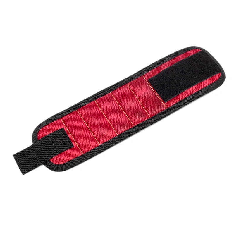 Magnetic Wrist Strap for Screws Tools Strong Iron Absorbing Portable Adjustable 5 Magnet Red