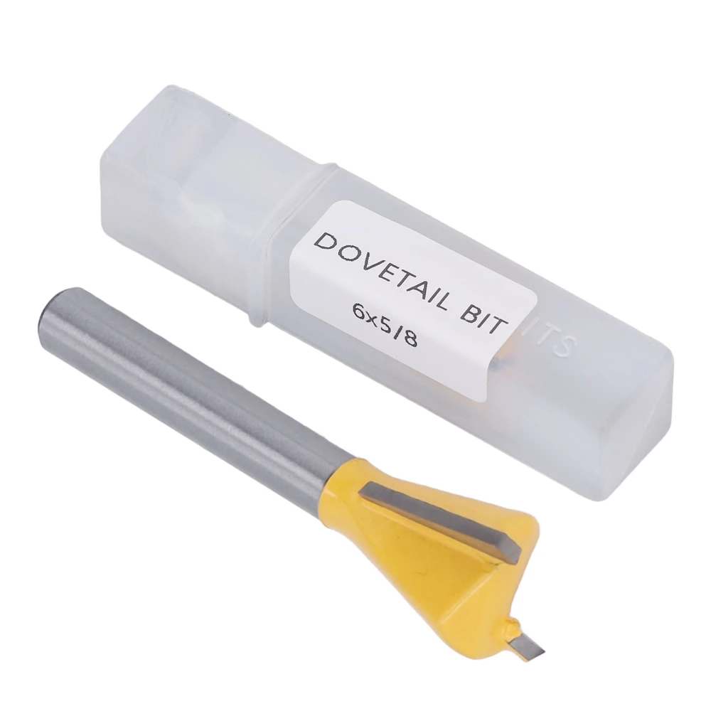 Dovetail Bit 6mm Shank Tungsten Alloy Carbide PTFE Coating Woodworking Router Milling Cutter Yellow 5/8