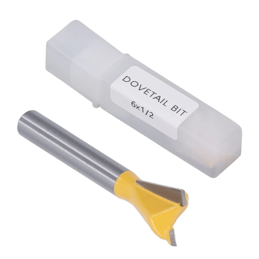 Dovetail Bit 6mm Shank Tungsten Alloy Carbide PTFE Coating Woodworking Router Milling Cutter Yellow 1/2