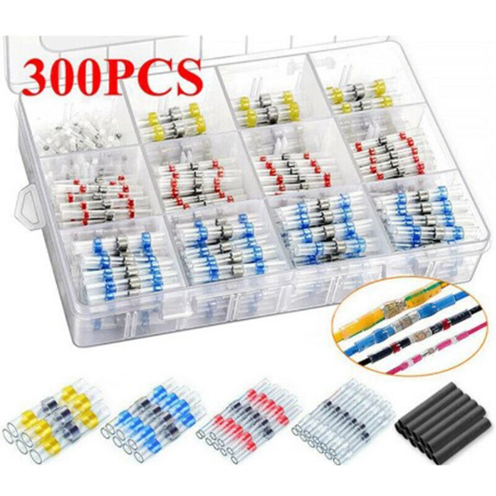 1 Set Heat Shrinkable Terminals Waterproof Solder Ring Insulated Butt Connectors Assortment 300PCS White 25 Red 35 Blue 30 Yellow 10 Tube 200