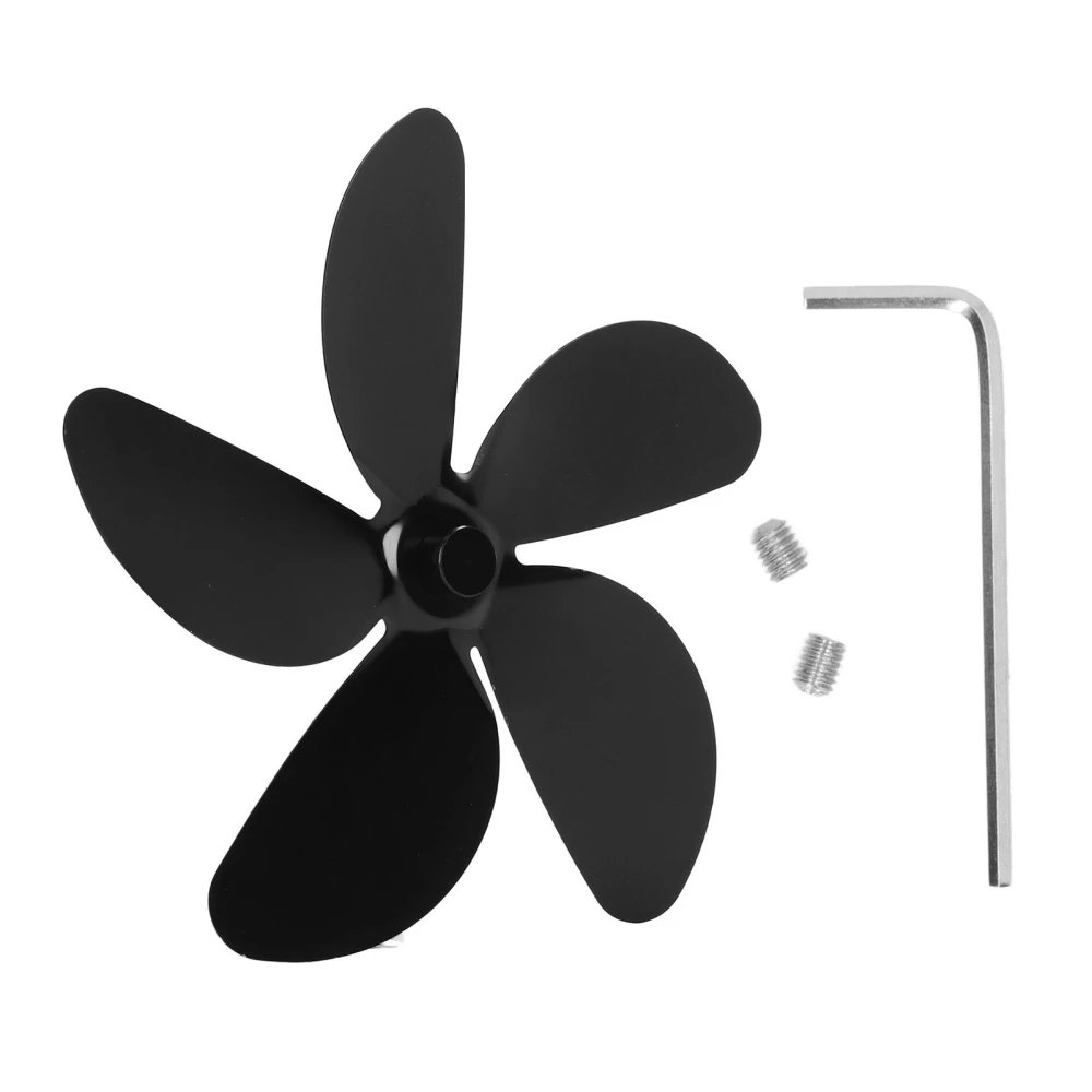 Wood Stove Fan Blade Replacement Aluminum Alloy 5 Blades Fireplace Fan for Household Use Black