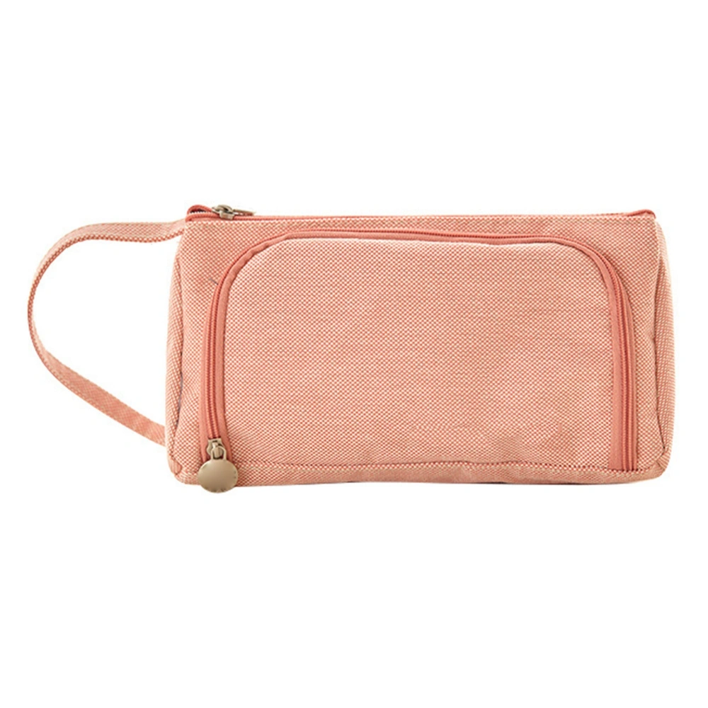 Pen Storage Bag Twill Open Window Fashionable Multifunctional Lovely Large Capacity Pencil Pouch for School Type 1 Cotton Linen Pink