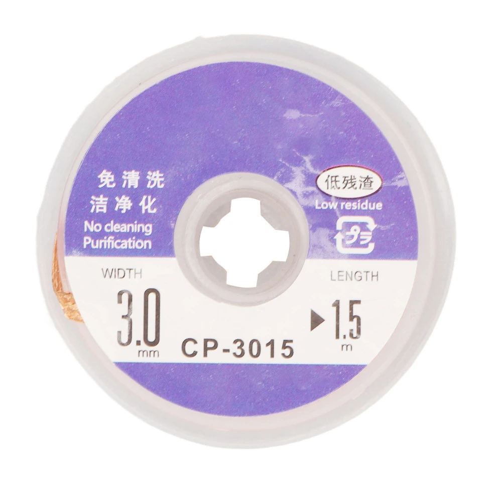 Solder Wick Low Residue Tin Removing No Clean Soft Desoldering Wick Braid 1.5m Length for PCB CP 3015