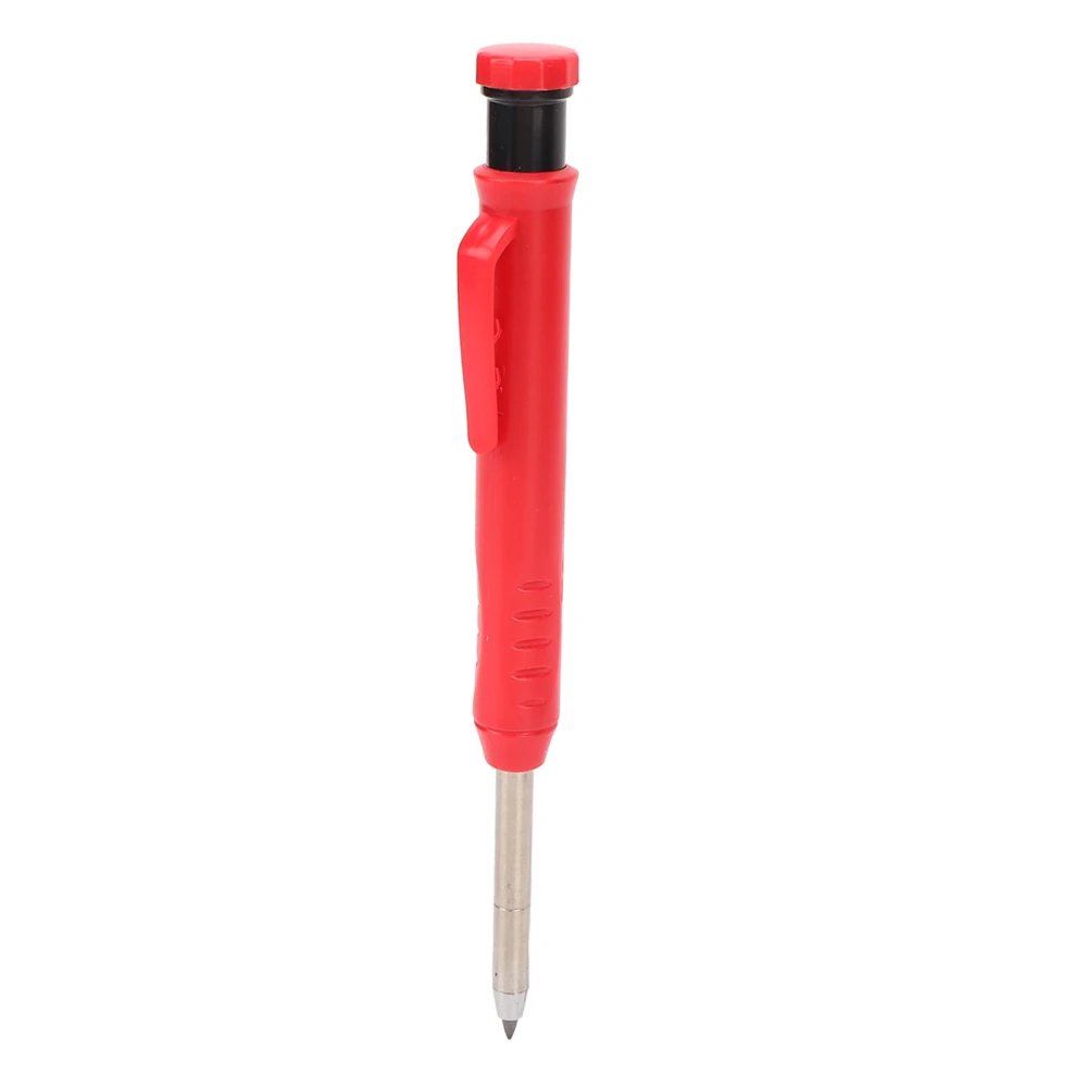 Mechanical Carpenter Pencil with Sharpener Woodworking Deep Hole Pencil for Metal Plastic Marking Red