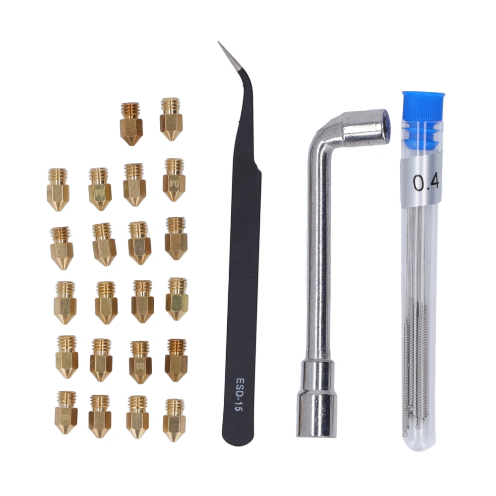 3D Printer Nozzles Set Robust Brass MK8 Extruder Nozzle Kit 0.2 0.3 0.4 0.5 0.6 0.8 1.0mm for Creality Ender