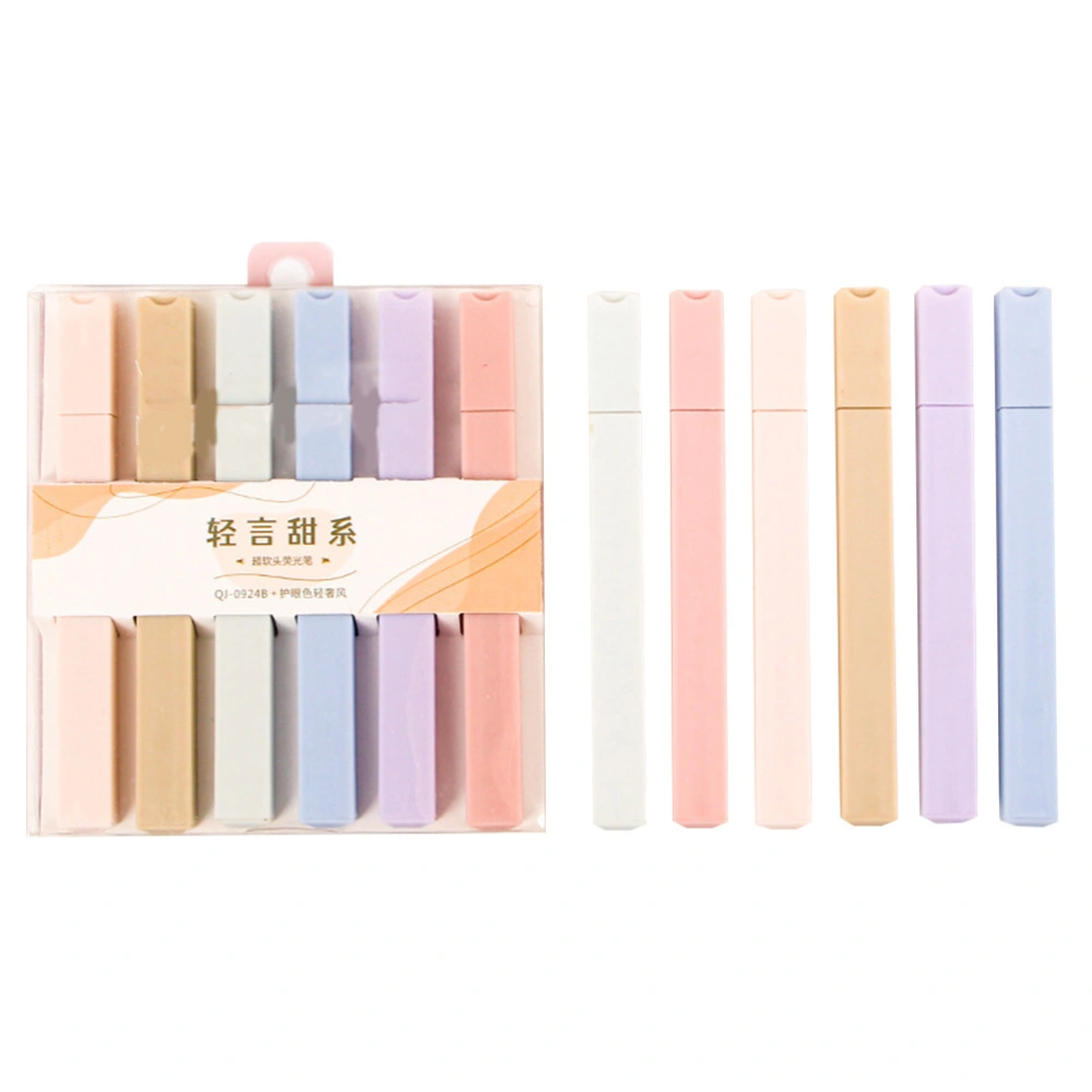 6 Color Highlighter Set Soft Highlighter Marker Pens Aesthetic Pastel Colours Diary Planner Notes Office School Supplies