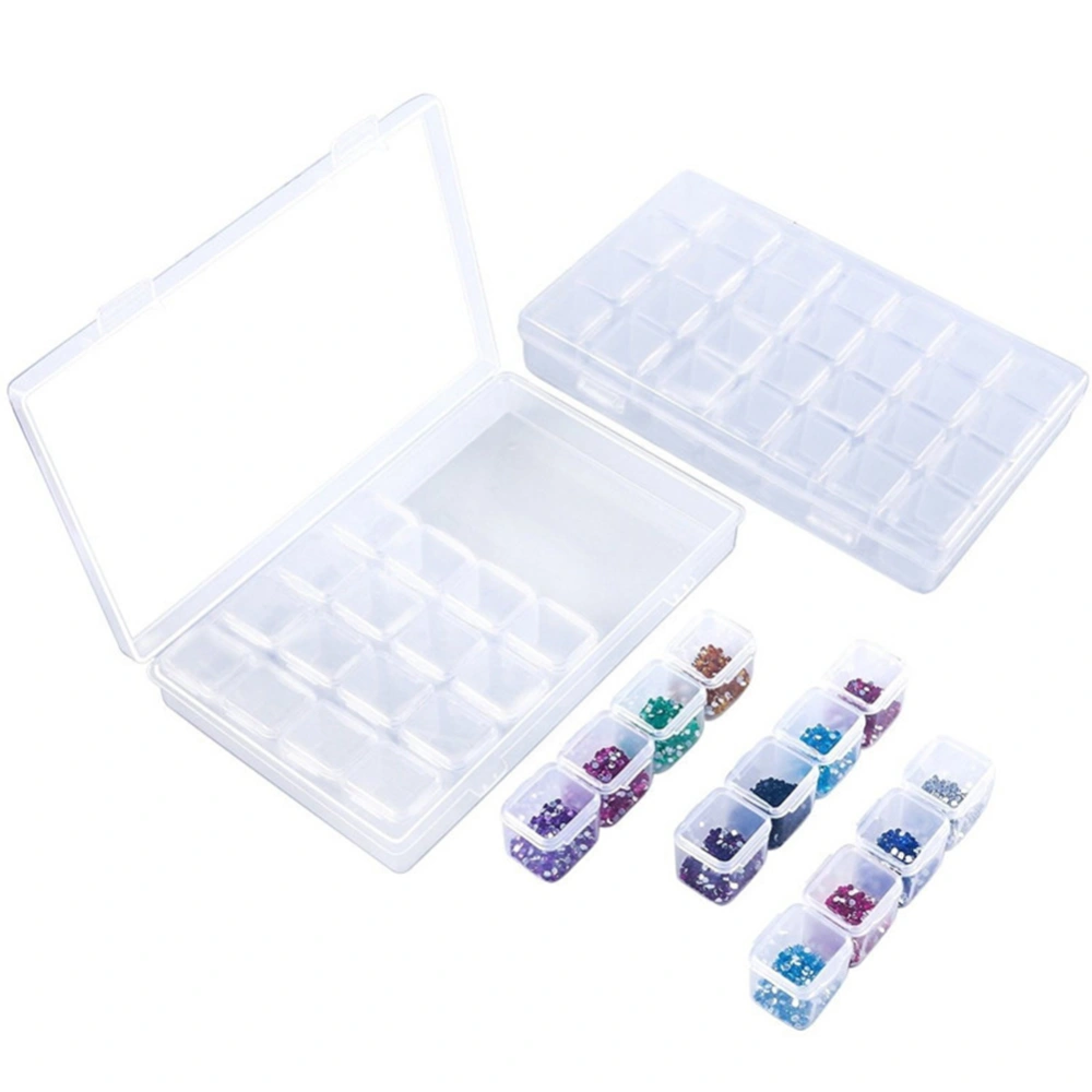 2Pcs 28 Slots Adjustable Plastic Storage Boxes Transparent Nail Art Bead Rings Jewelry Organizer Earrings Containers