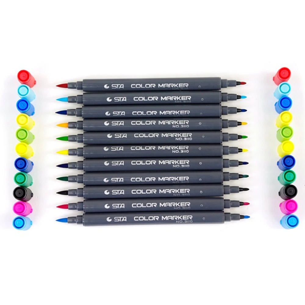 12 Pcs Dual Tip Art Markers Graphic Drawing Water Based Ink Twin Tip Student Dual Nip Brush Pen