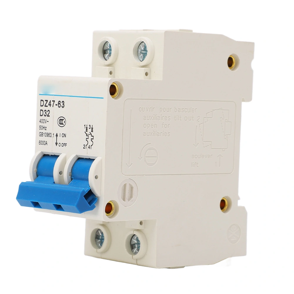 2P Miniature Circuit Breaker Compact DIN Rail Mounted Circuit Breaker Breaking Capacity 6000A 400V 32A