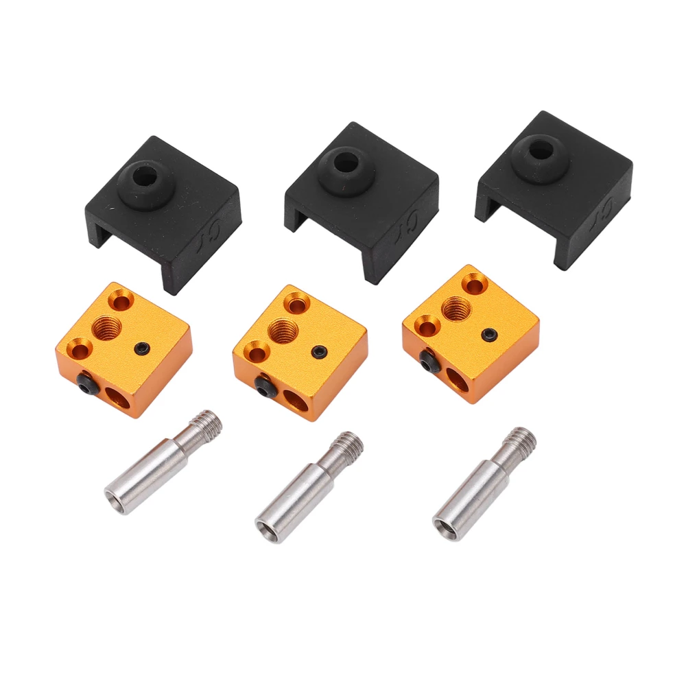 3 Sets 3D Printer Part Silicone Sock Aluminum Heater Block Stainless Steel Throat for MK7 MK8