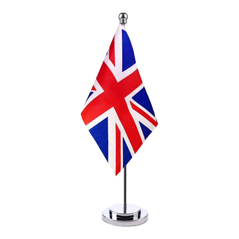 United Kingdom Flag Polyester British Desk Flag Small Mini Table Flags with Stand Base Home Office Festival Events Celebration Decor