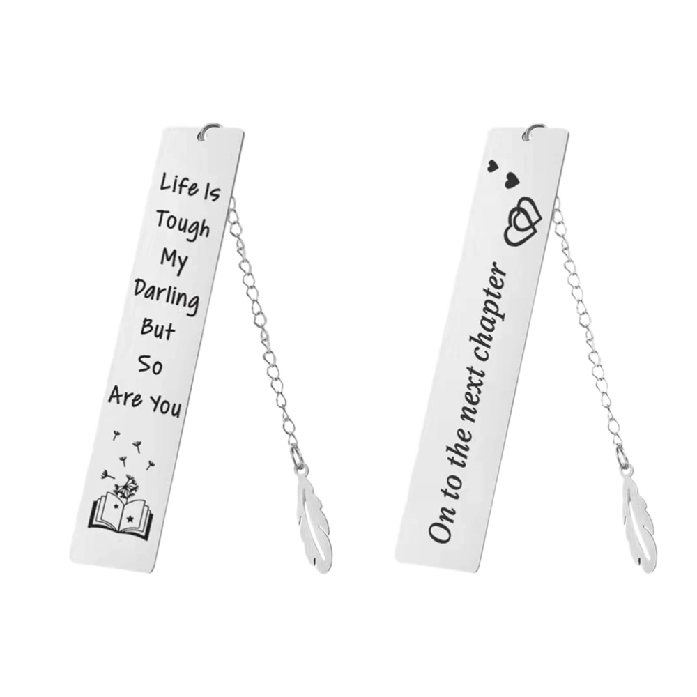 2Pcs Metal Bookmarks Inspirational Bookmarks Stainless Steel Motivational Book Markers with Chain for Women Book Lover Student