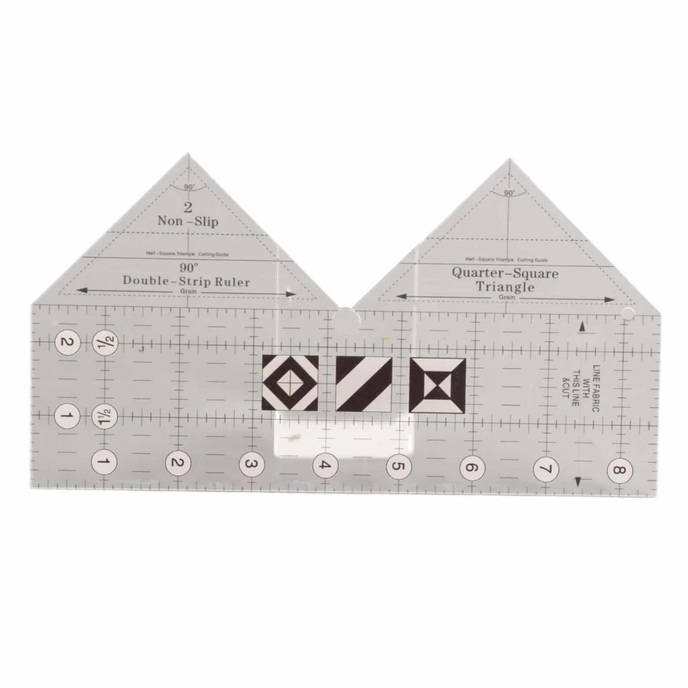 Ruler Grids 45/60/90 Degree Double Strip Ruler Transparent Acrylic Non Slip Quarter Triangle Cutting Guide for Sewing