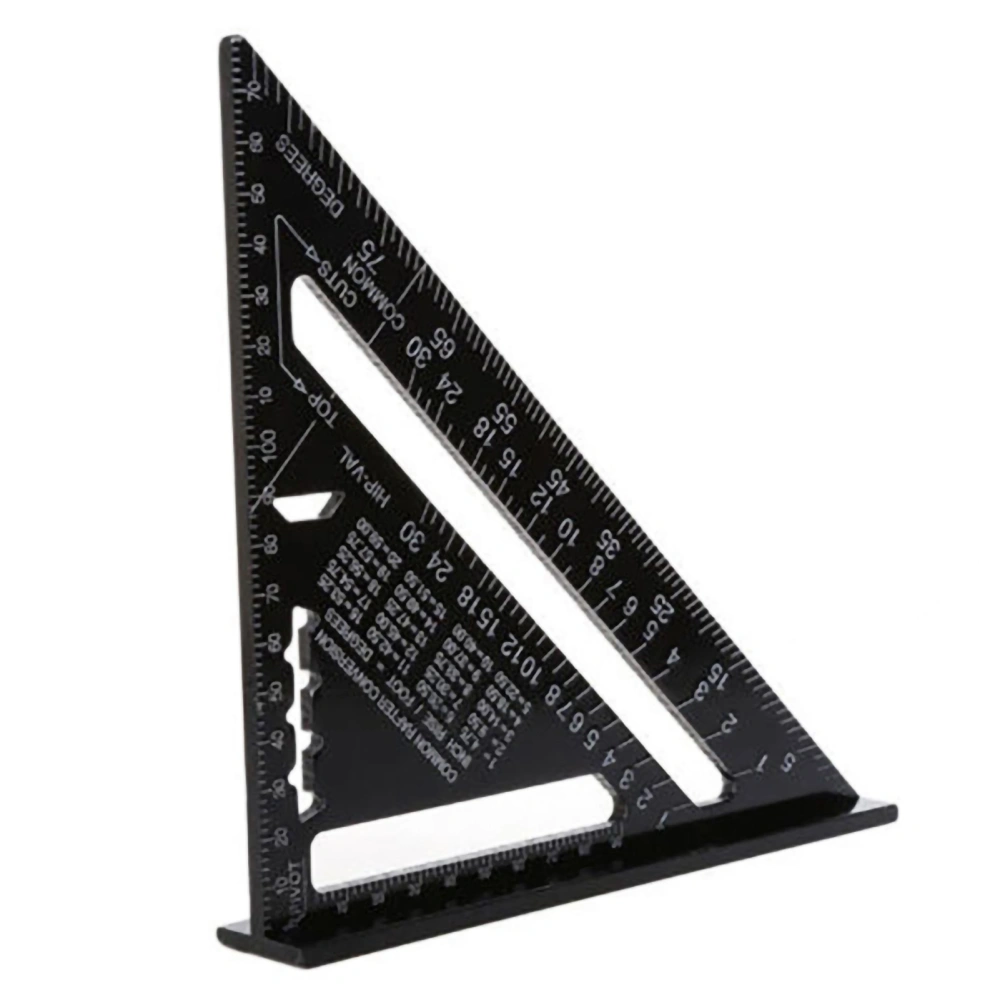 Triangle Ruler Black Right Angle Ruler Inch Metric Aluminum Alloy Carpenter Square Measuring Device Woodworking Tool 7in