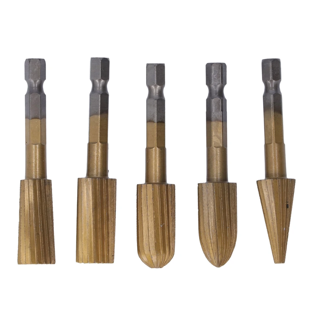 5Pcs Rotary File Burr Grinding Bit High Speed Steel Hex Shank Tool Set Kit for Plastic Stone