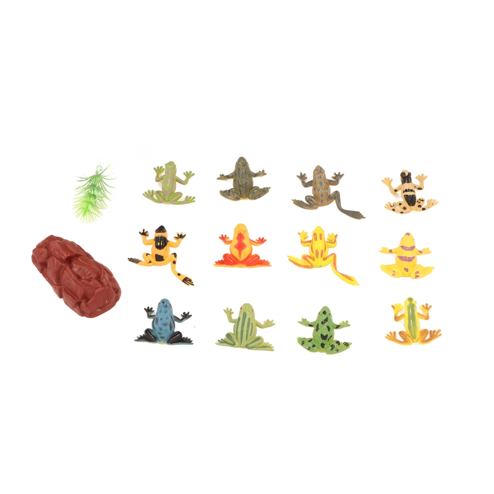 12PCS PVC Frogs Model Amphibian Teaching Toy Ornament Set with Fake Grass and Stone