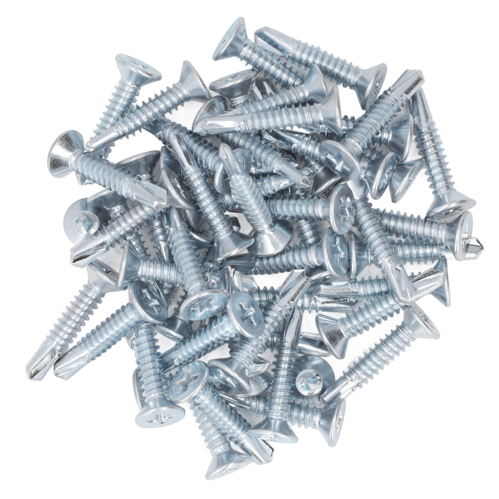 50PCS Cross Screws Galvanized Carbon Steel Self Drilling Screw Replacement 4.8x25mm Flat Head