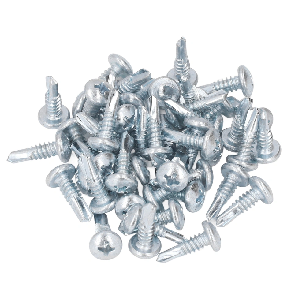 50 Pcs Cross Self Drilling Screw 4.8x16mm Carbon Steel Galvanized Rust Proof Drill Screws for Home Round