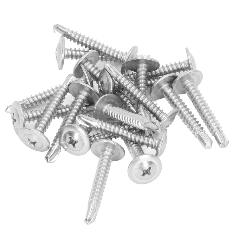 50PCS Self Drilling Screws 304 Stainless Steel Round Washer Head Screw Replacement M4.8x32