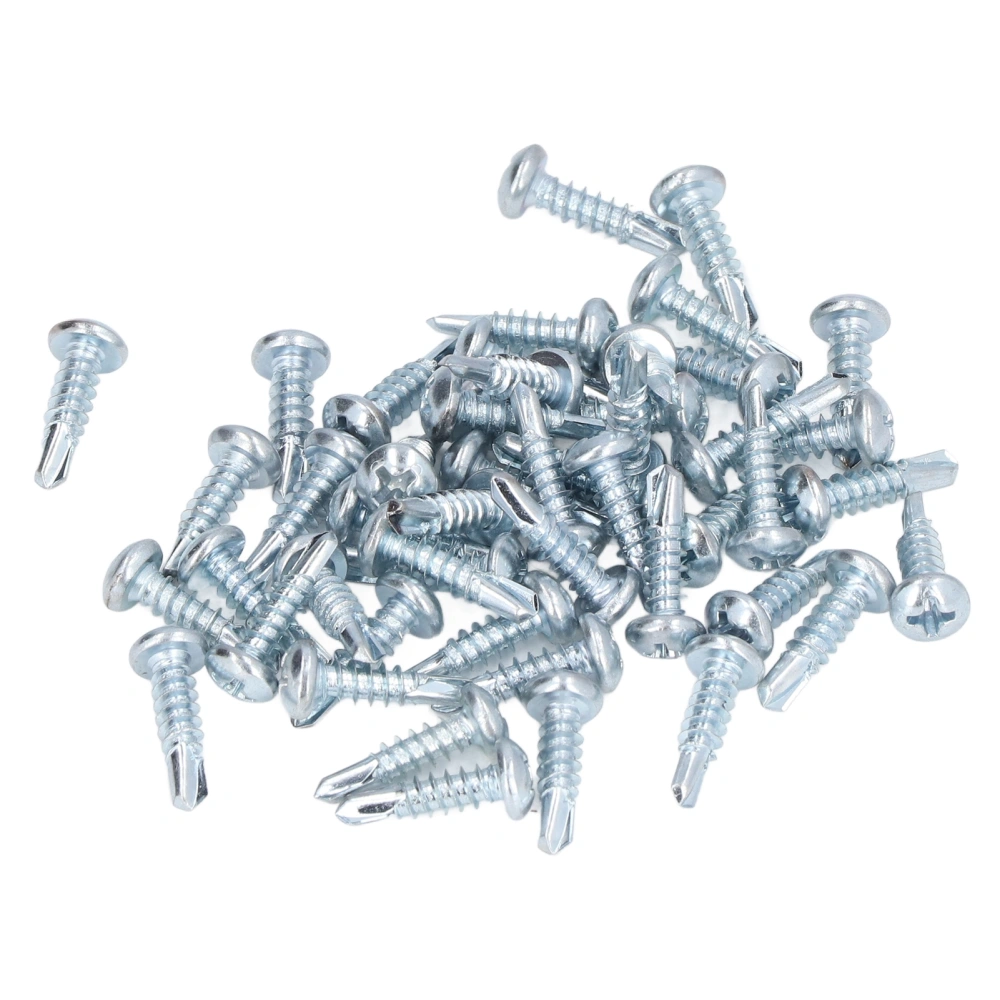 50PCS Round Head Drill Screw Non Slip Carbon Steel Galvanized Self Drilling Screws 4.2x16mm Cross