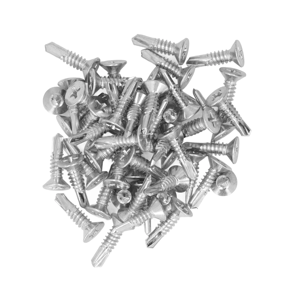 50Pcs Self Drilling Screw Zinc Plated Carbon Steel Cross Drill Screw 4.8x19mm for Home Flat Head