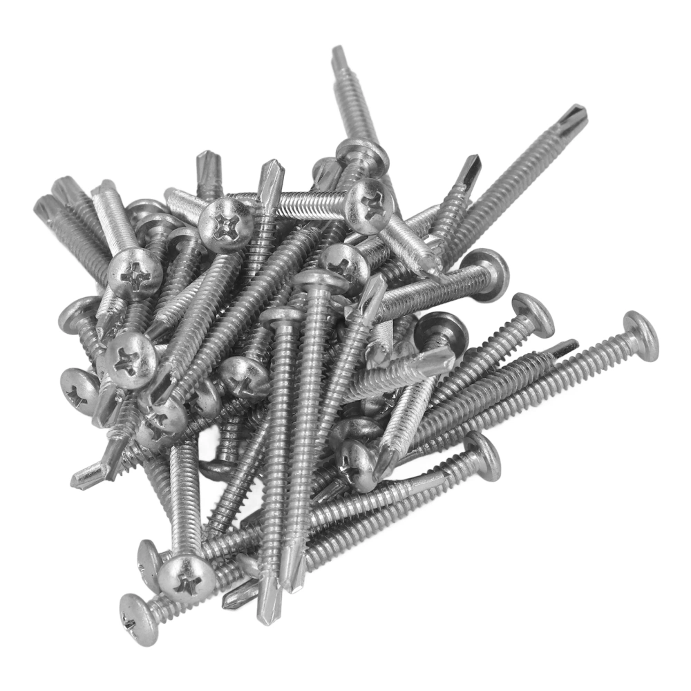 50Pcs Self Drilling Screw Carbon Steel Galvanized Cross Drill Screw 4.8x50mm for Repair Round Head