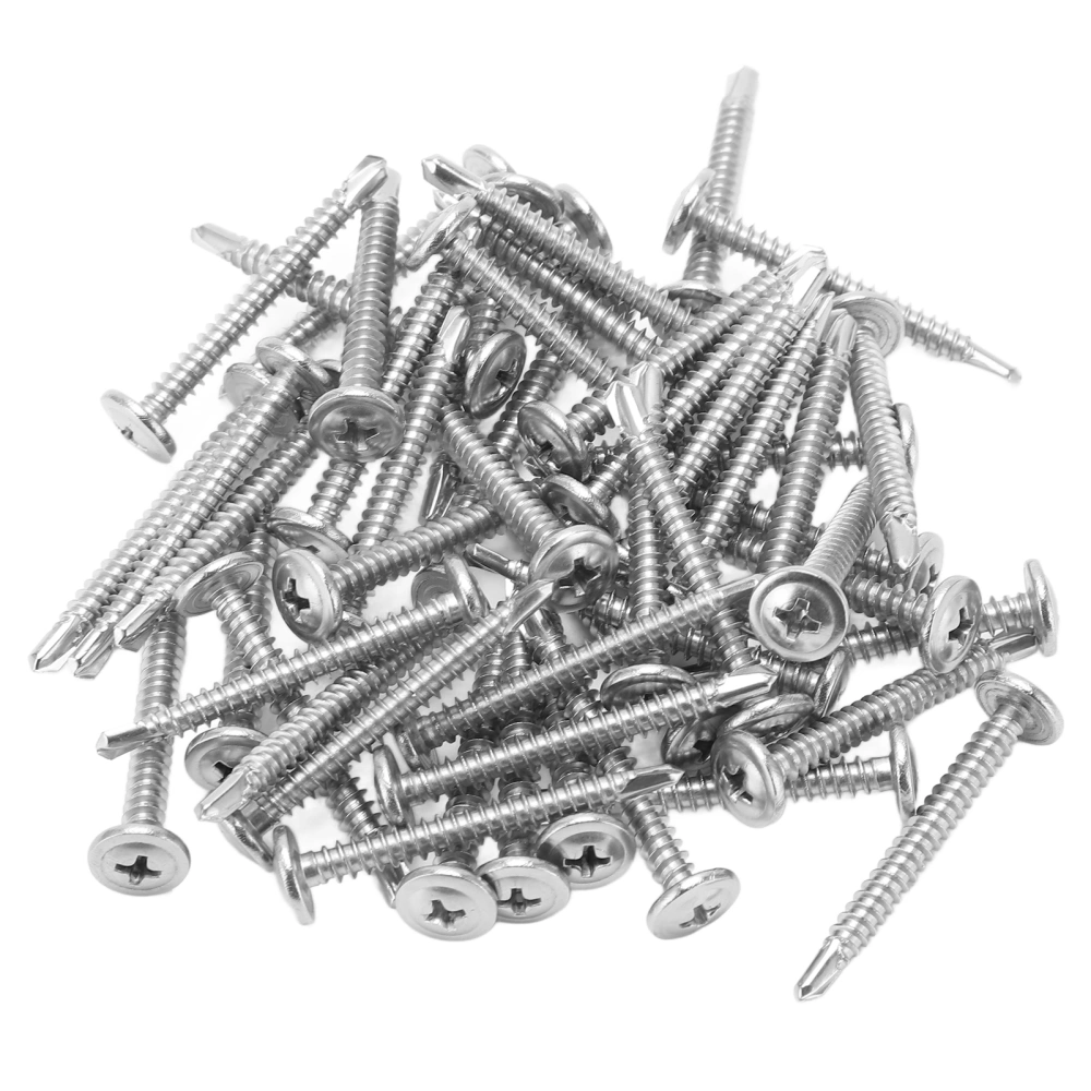 50Pcs Truss Head Screws 304 Stainless Steel M4.2x38 Thread Round Washer Head Self Drilling Screws