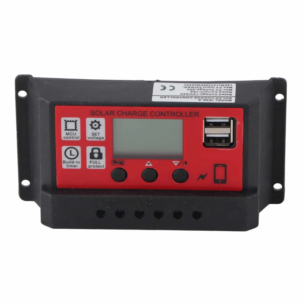 Solar Charge Controller Adjustable Solar Panel Battery Intelligent Regulator with LCD Display 12V 24V10A