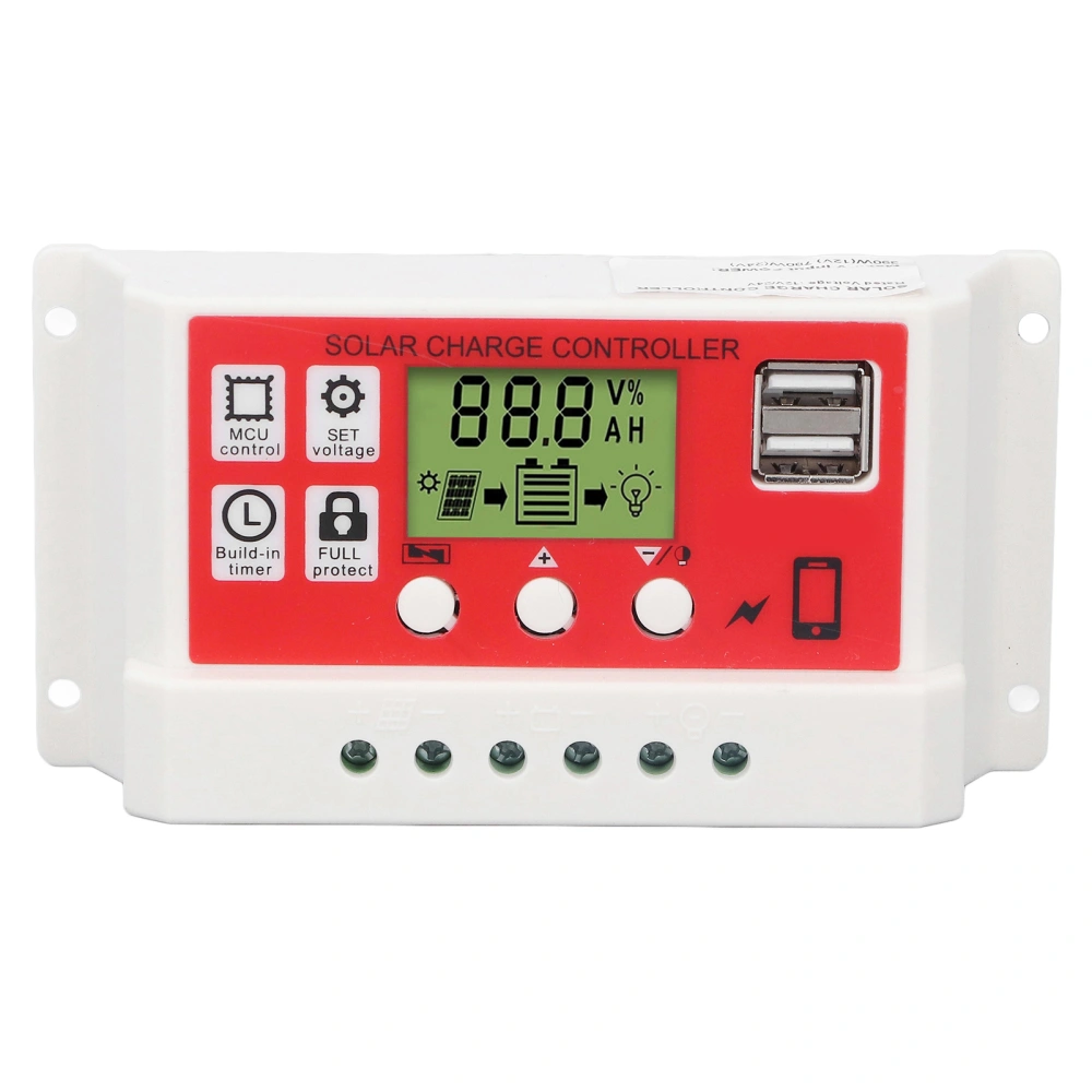 Solar Charge Controller PWM Lithium Battery Photovoltaic Charge Regulator LCD Display 12V/24V30A