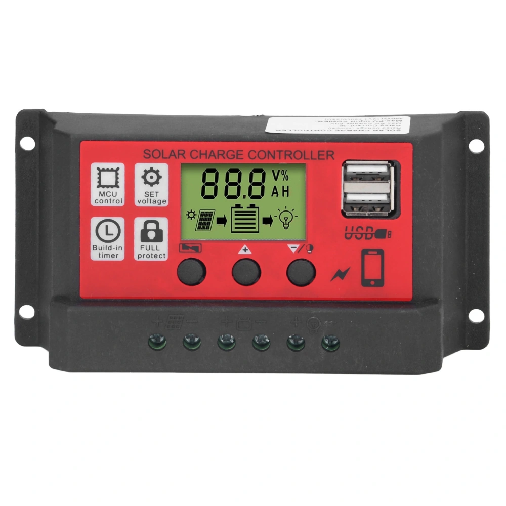 Solar Charge Controller Adjustable Solar Panel Battery Intelligent Regulator with LCD Display 12V 24V30A